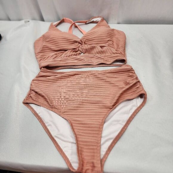 namayuj Women's Small Fashion Textured Bikini Sets Twist Front High Waisted Swim - Picture 2 of 11